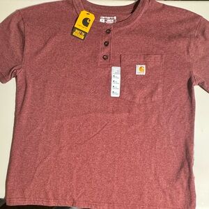 Carhartt Women’s Loose Fit Henley Tee Shirt Rust Red Size M NWT